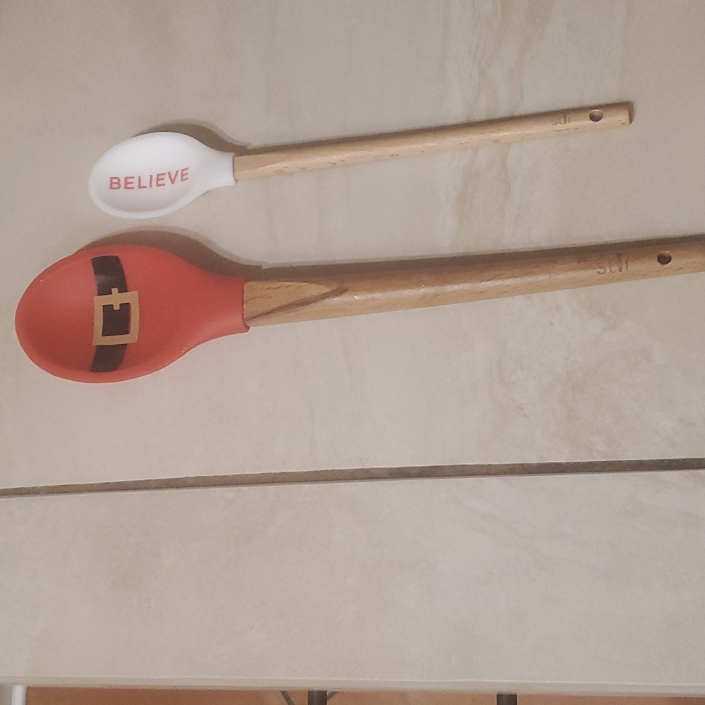 Set of 2 Silicone & Wood Holiday Spoons